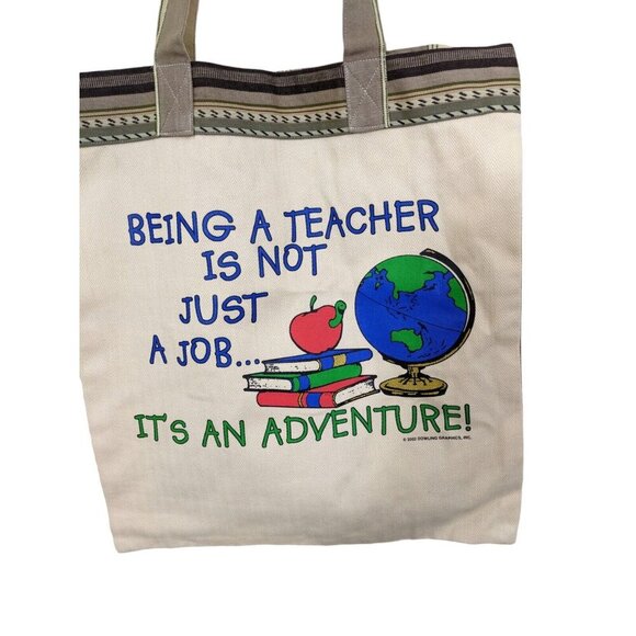 Teachers Canvas Tote Book Bag Graphics Beige New Without Tags Gift Canada - Picture 2 of 7